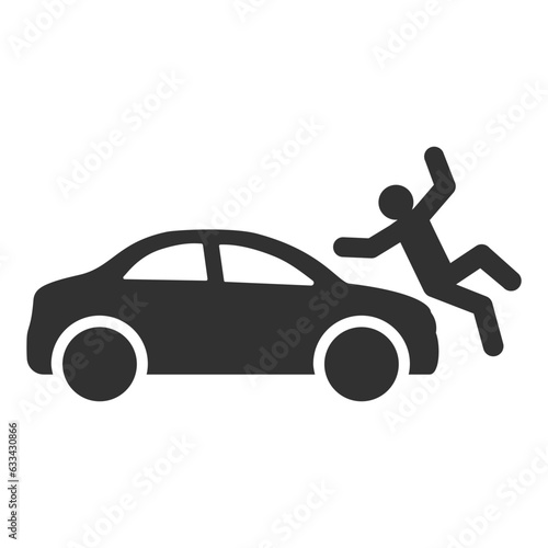 Car hits a person icon, side view. Accident. Monochrome black and white symbol
