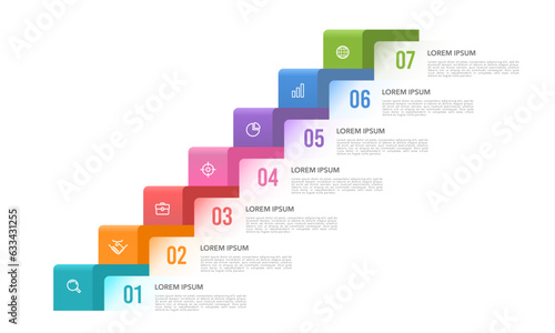 Infographic 7 steps ladder to success template. Business presentation. Vector illustration.