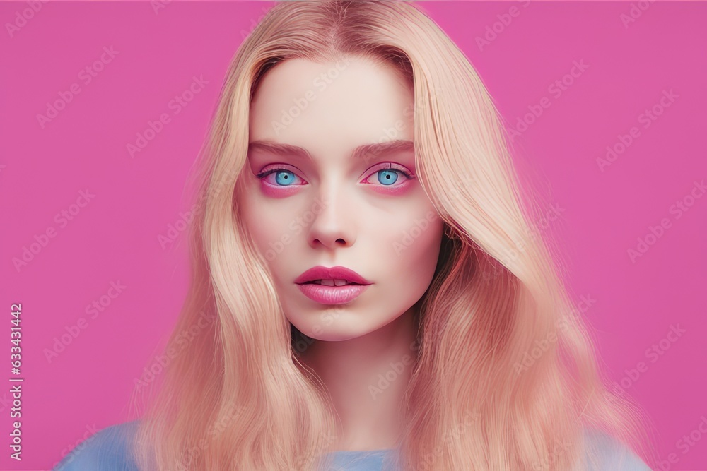 portrait of a woman on pink background portrait of a woman on pink background