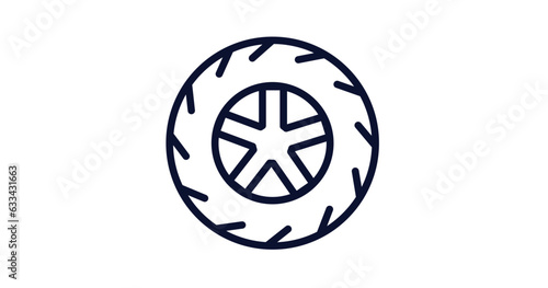 car tyre icon. Thin line car tyre icon from car parts collection. Outline vector isolated on white background. Editable car tyre symbol can be used web and mobile