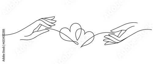 Two hand with two heart line art style vector illustration