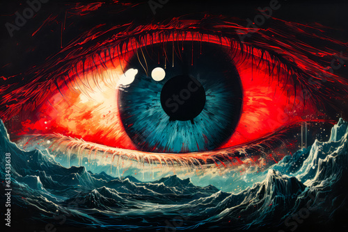 Image of eye in the middle of body of water.