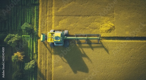 Aerial view of a combine harvester in the agricultural field © Marharyta