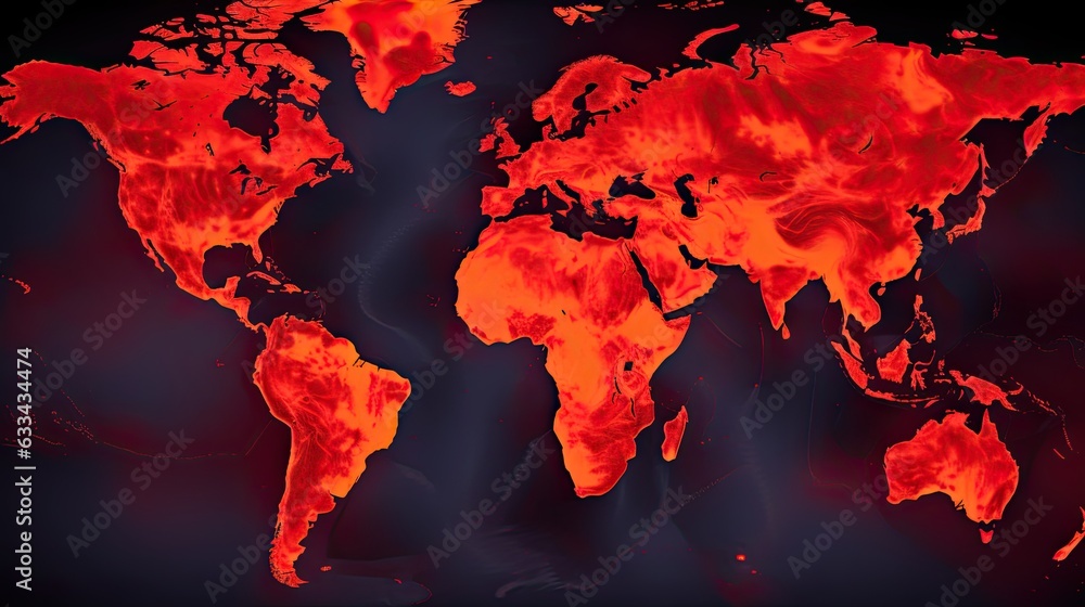 Symbolic of fire world map and flare. Climate change and global warming concept