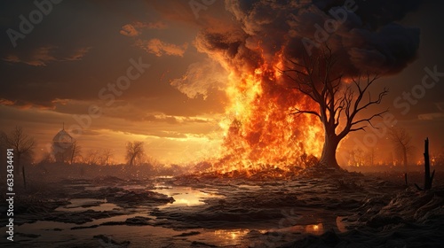 Artistic concept painting of a devastated land by climate change, background