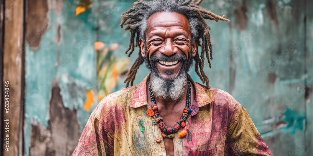 Authentic Jamaican Vibes: Happy Man by Outdoor Wall