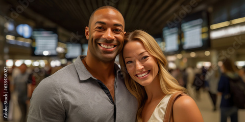 Smiling Pair Amidst Penn Station's Grandeur