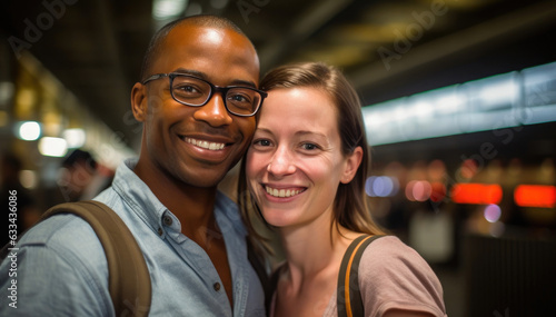 Close-Up Portrait of Smiling Mixed-Race Pair