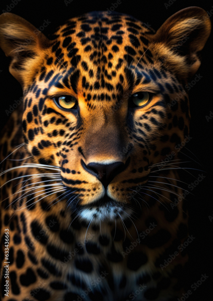 Animal portrait of a leopardo on a dark background conceptual for frame Animal portrait of a leopardo on a dark background conceptual for frame