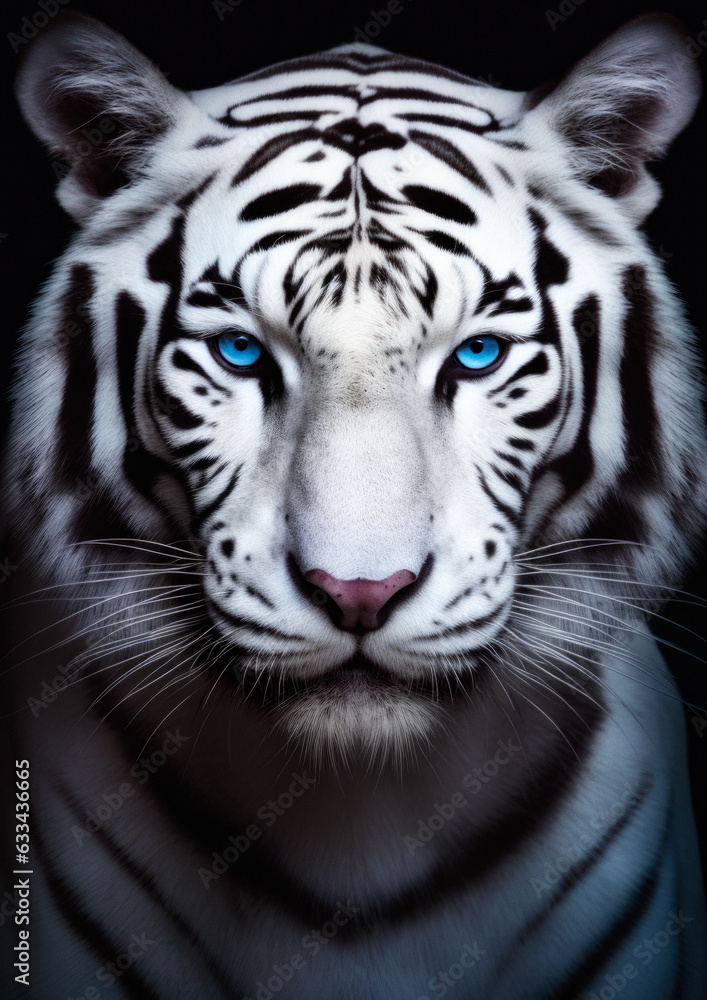 Fototapeta premium Animal photography of an asian tiger on a black background conceptual for frame