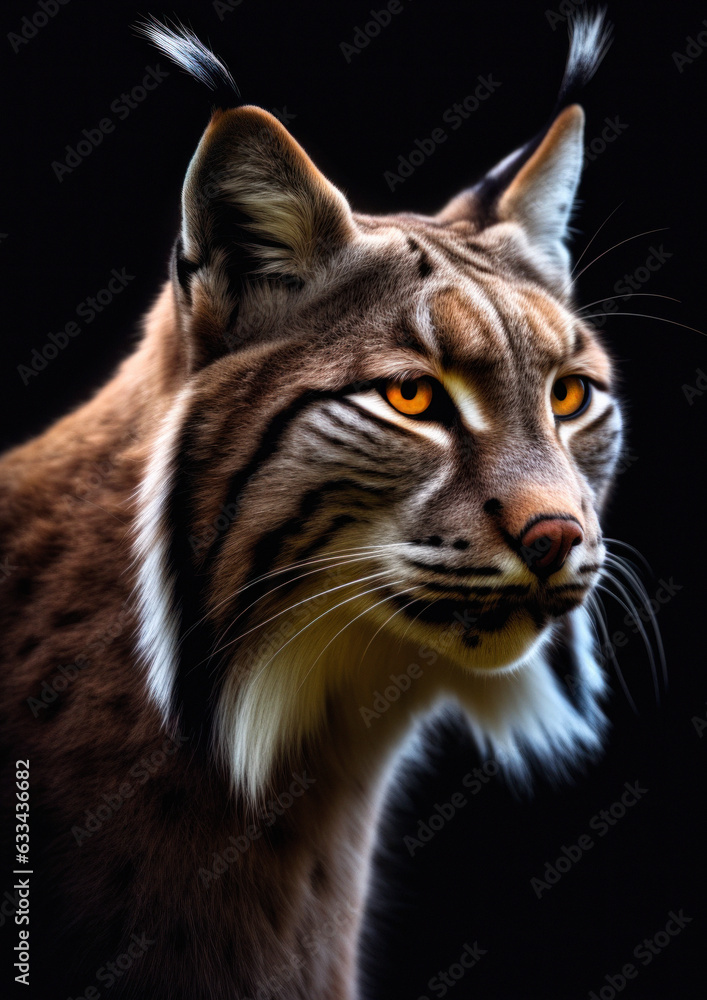 Animal portrait of a lynx on a dark background conceptual for frame