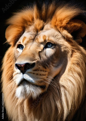 Animal photography of a lion on a black background conceptual for frame