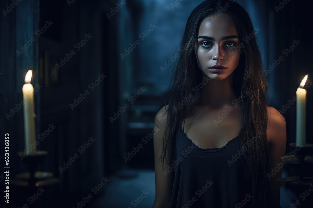 Captivating Nighttime Portrait in a Haunted Modern Setting