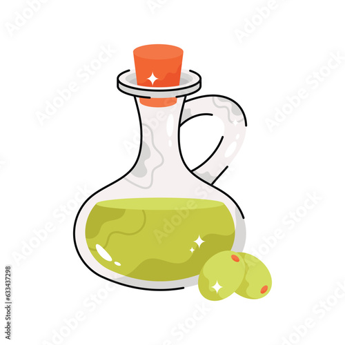 Olive oil doodle vector filled outline Sticker. EPS 10 file