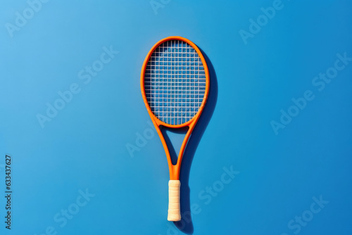 Orange Tennis Racket on a Blue Background