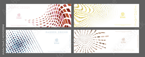 A set of layouts made of deformed geometric shapes. An idea for a background, brochure cover, poster, banner or booklet. Creative layout of prints, postcards, interior compositions