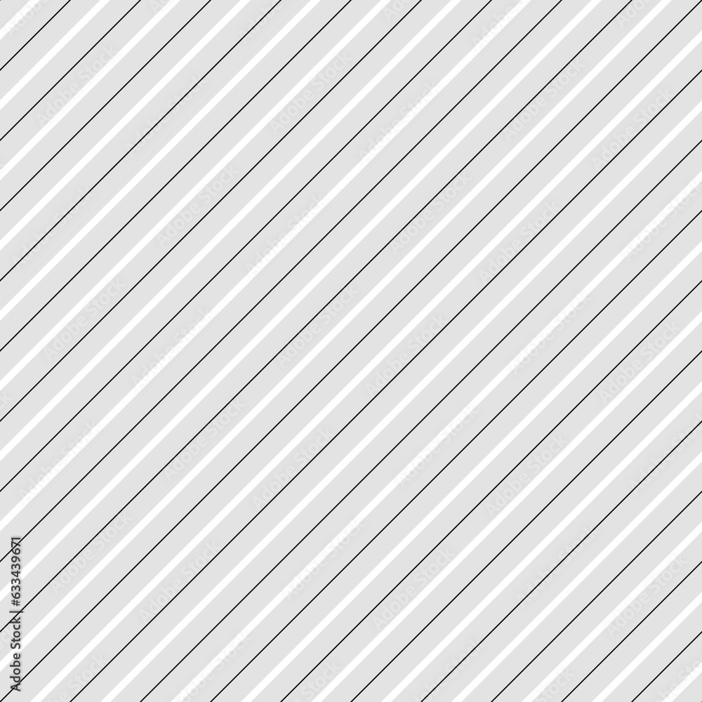 Diagonal thin white and black lines abstract on grey background. Seamless surface pattern design with linear ornament. Angled straight stripes motif. Slanted pinstripe. Striped digital paper. Vector.