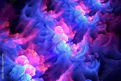 Abstract neon fractal wallpaper with pink blue and white glowing. AI Generative