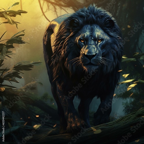 black lion in jungle cinematic realistic 