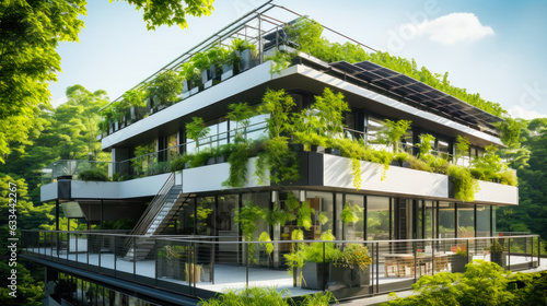eco house with green plants generative ai