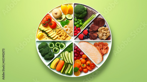 plate with portioned food, food ration diet generative ai