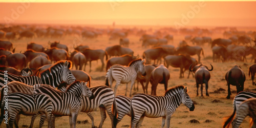 Serengeti desert zebras - Generative AI photo
