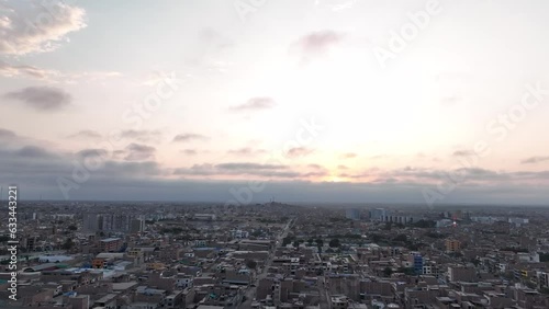 Chiclayo city sunset buildings houses all around the city. Developing city in the north of Peru.