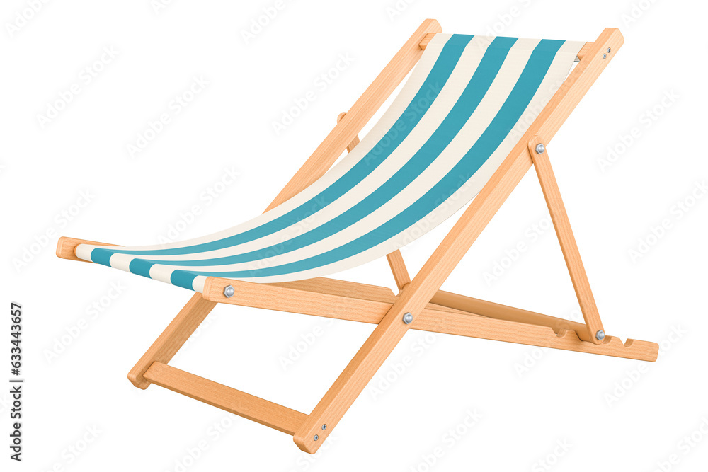 Deckchair with blue and transparent stripe pattern, 3D rendering isolated on transparent background