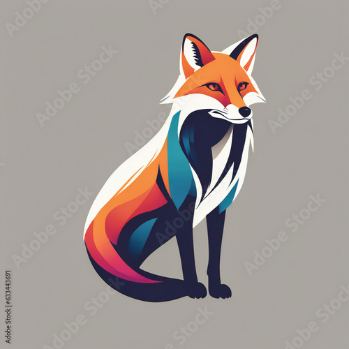 Fox illustration, minimalist, vibrant colos photo