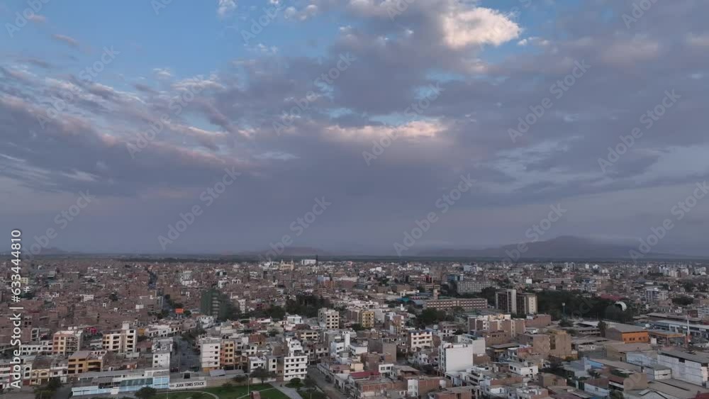 Chiclayo city sunset buildings houses all around the city. Developing city in the north of Peru. Chiclayo city sunset buildings houses all around the city. Developing city in the north of Peru.