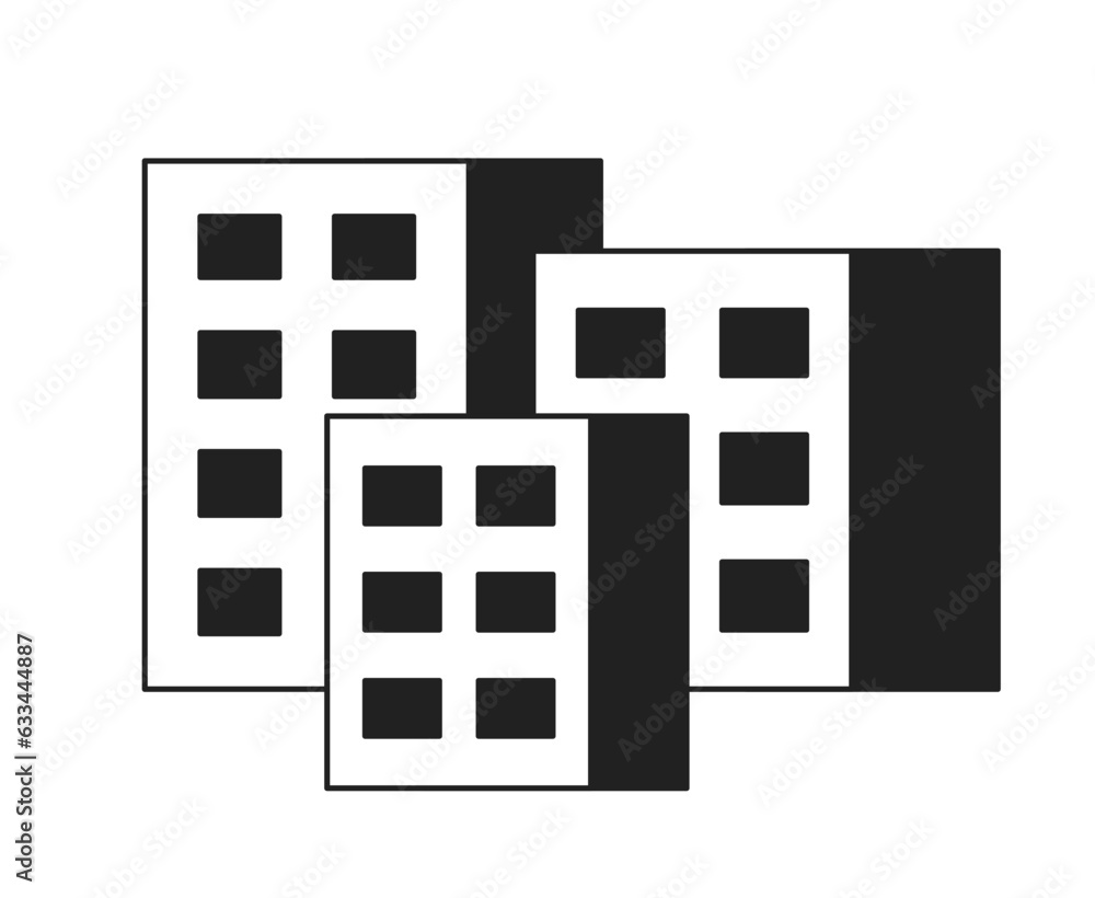 City buildings monochrome flat vector object. Apartments for citizen. Editable black and white thin line icon. Simple cartoon clip art spot illustration for web graphic design City buildings monochrome flat vector object. Apartments for citizen. Editable black and white thin line icon. Simple cartoon clip art spot illustration for web graphic design
