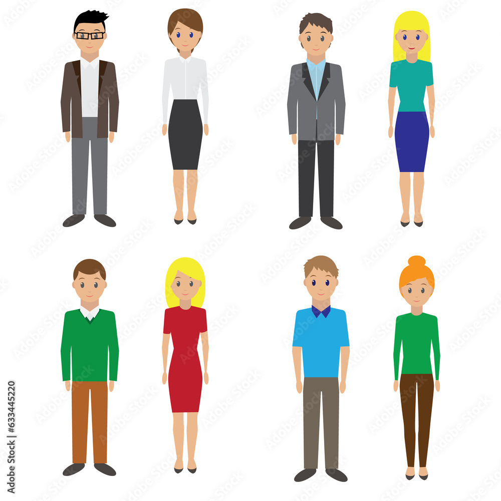 Group of business men and business women standing. Flat design people characters. Illustration on transparent background
