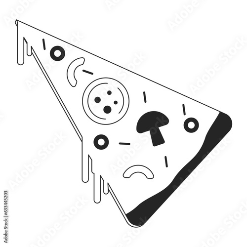 Italian pizza slice flat monochrome isolated vector object. Tasty unhealhy food. Editable black and white line art drawing. Simple outline spot illustration for web graphic design photo