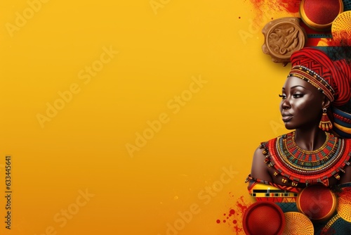 Black history month celebration vector banner. Art with African colors. space for text photo