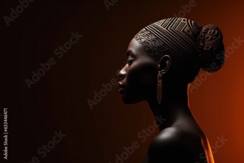 banner dedicated to the celebration of black history month. female profile. African_national hairstyle . Place for text