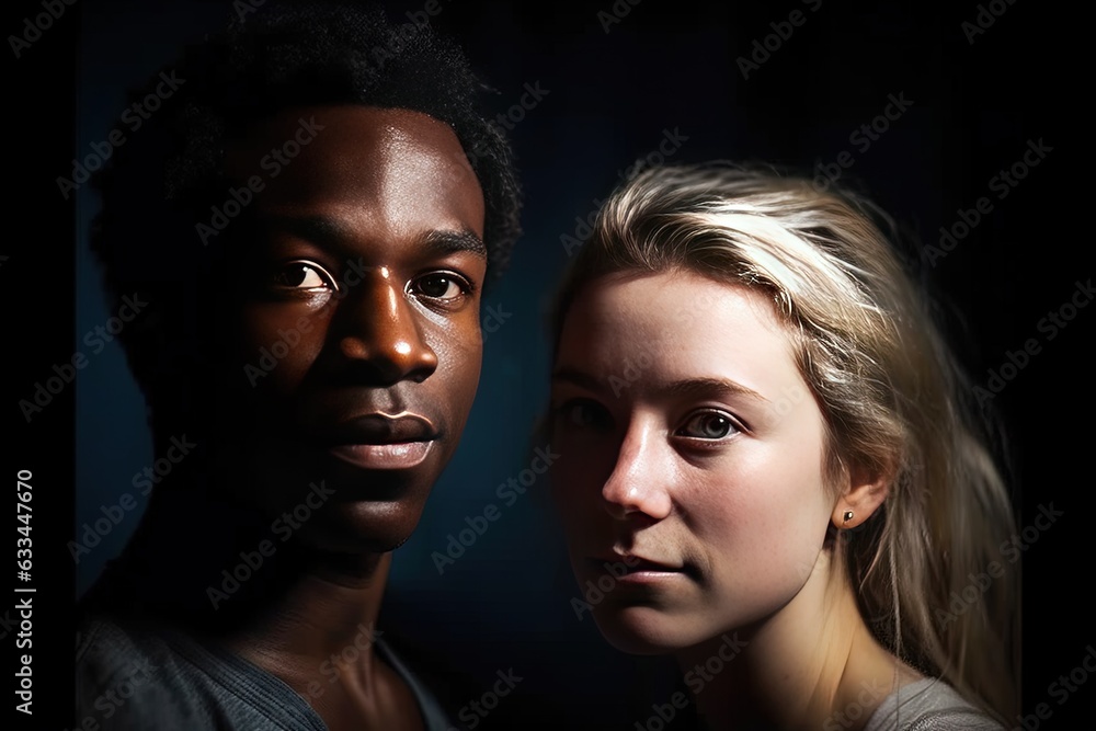 Portrait of young multiethnic couple, black man and white woman. Portrait of young multiethnic couple, black man and white woman.