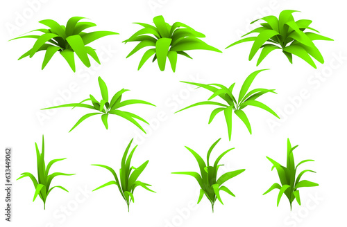 Isolated 3d render illustration of isometric game bush  grass and greenery in various types.