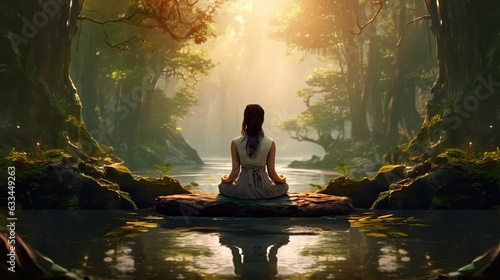 woman sitting in meditation in forest