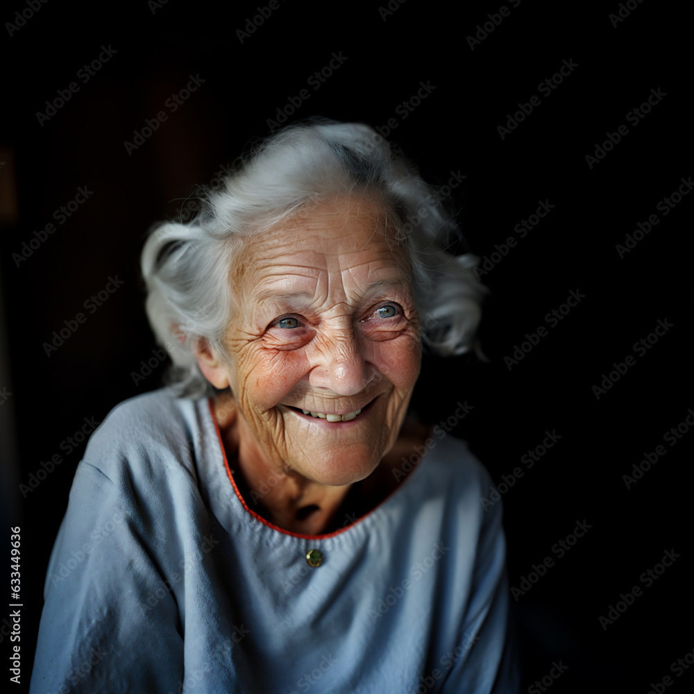 Generative AI, close-up of elderly smiling woman, happiness look Generative AI, close-up of elderly smiling woman, happiness look