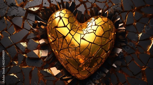 a broken heart with gold filling the cracks psychedeli.Generative AI photo