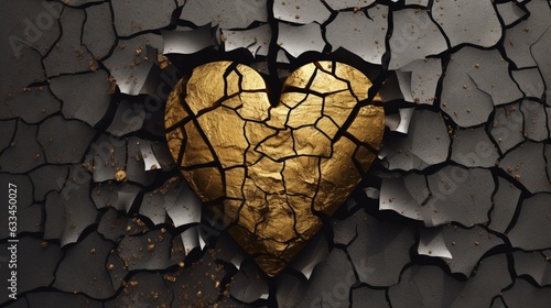 a broken heart with gold filling the cracks psychedeli.Generative AI photo