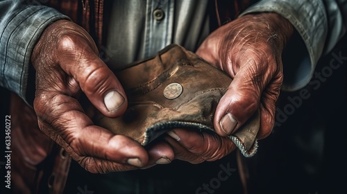 open leather wallet in elderly hands © alexxndr