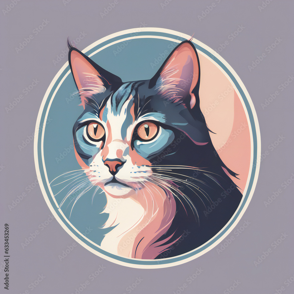 Cat illustration, detailed, pastel colors