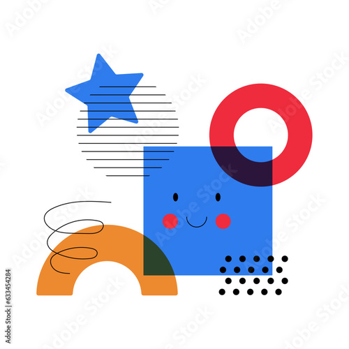 Abstract Geometric Shapes with Cute Funny Elements Composition Vector Illustration