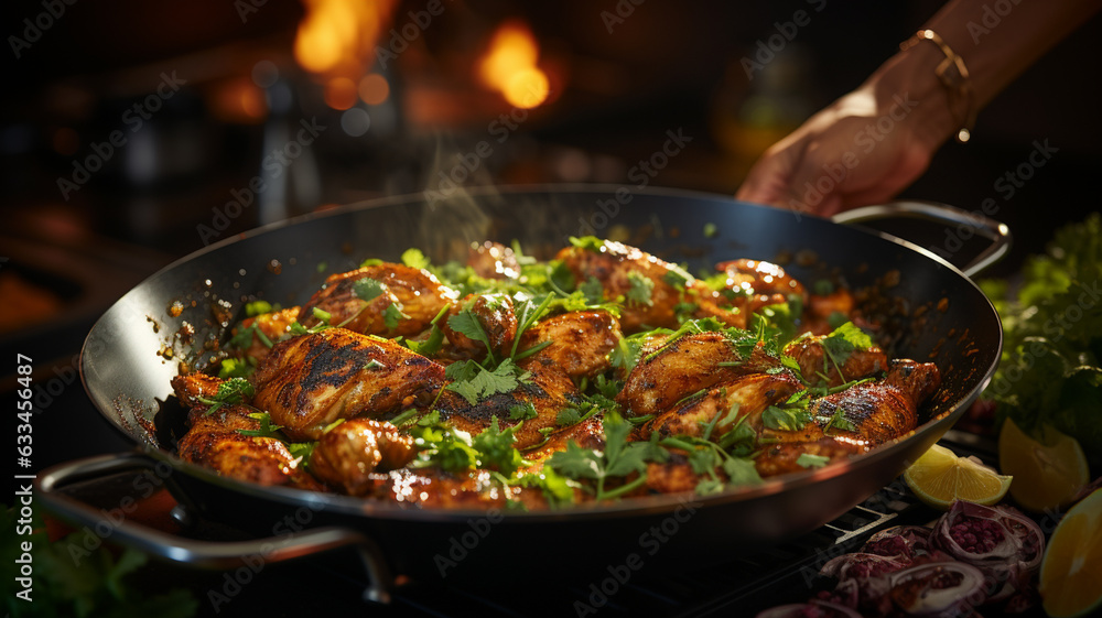 fried chicken legs with rice in iron cast iron frying pan fried chicken legs with rice in iron cast iron frying pan