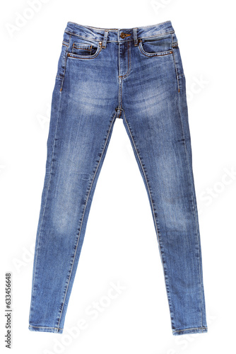 Women's blue jeans isolated on white background.