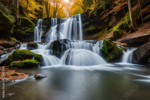 waterfall in autumn forest