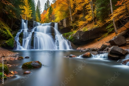 waterfall in autumn forest , autumn season in forest