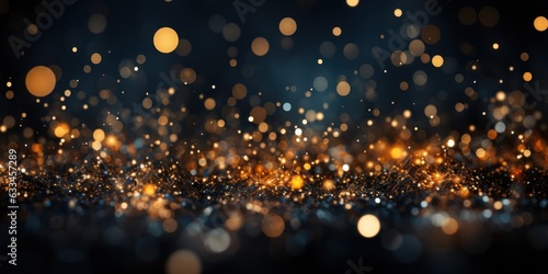 Black background with blurred effect, sparkling golden holiday design.
