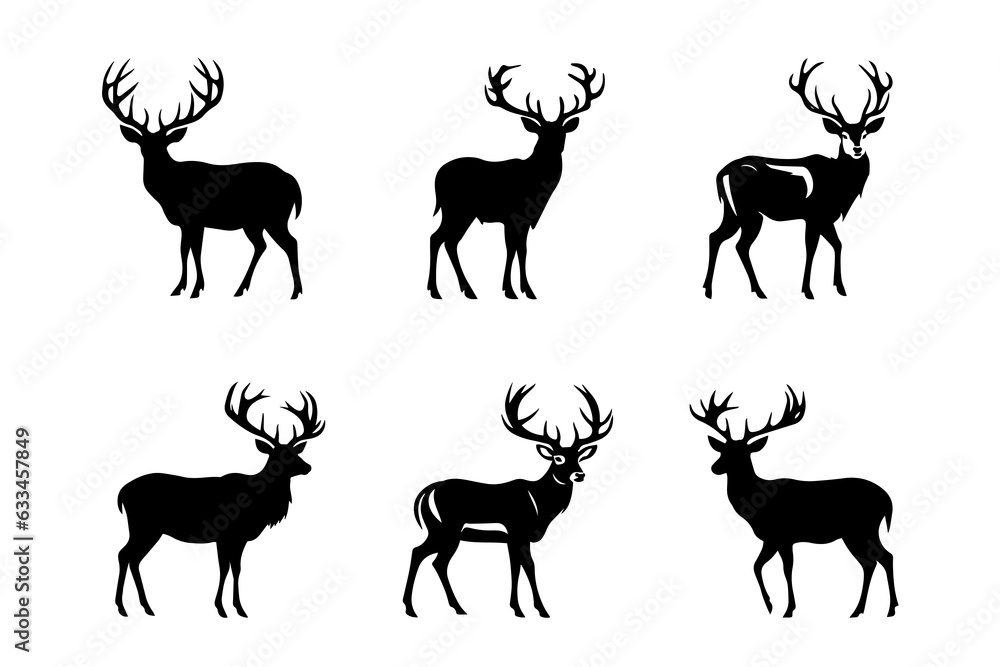 Obraz premium Deer silhouettes set. Vector illustration. Based on AI generative image.